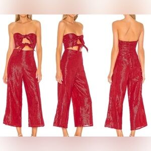 MAJORELLE Shimmering Red Strapless Jumpsuit